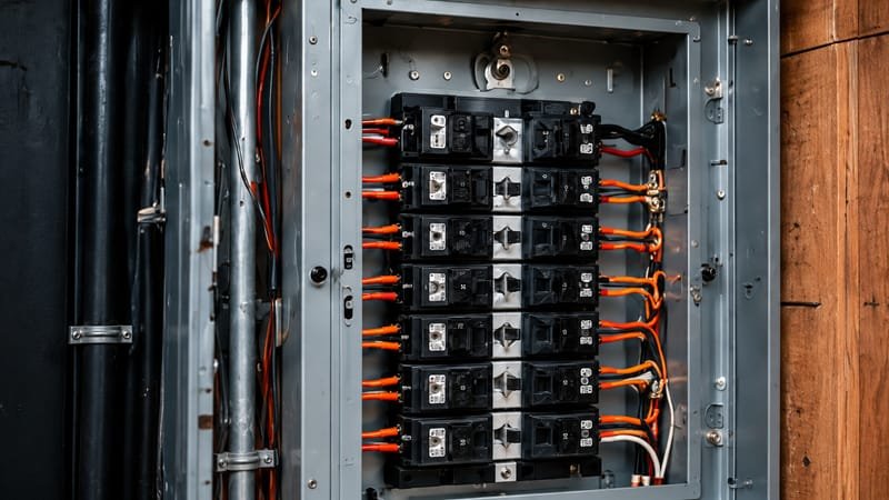 Open breaker panel with organized wiring