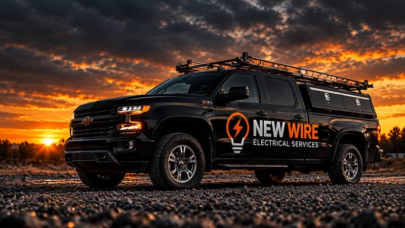 New Wire work truck parked at sunset